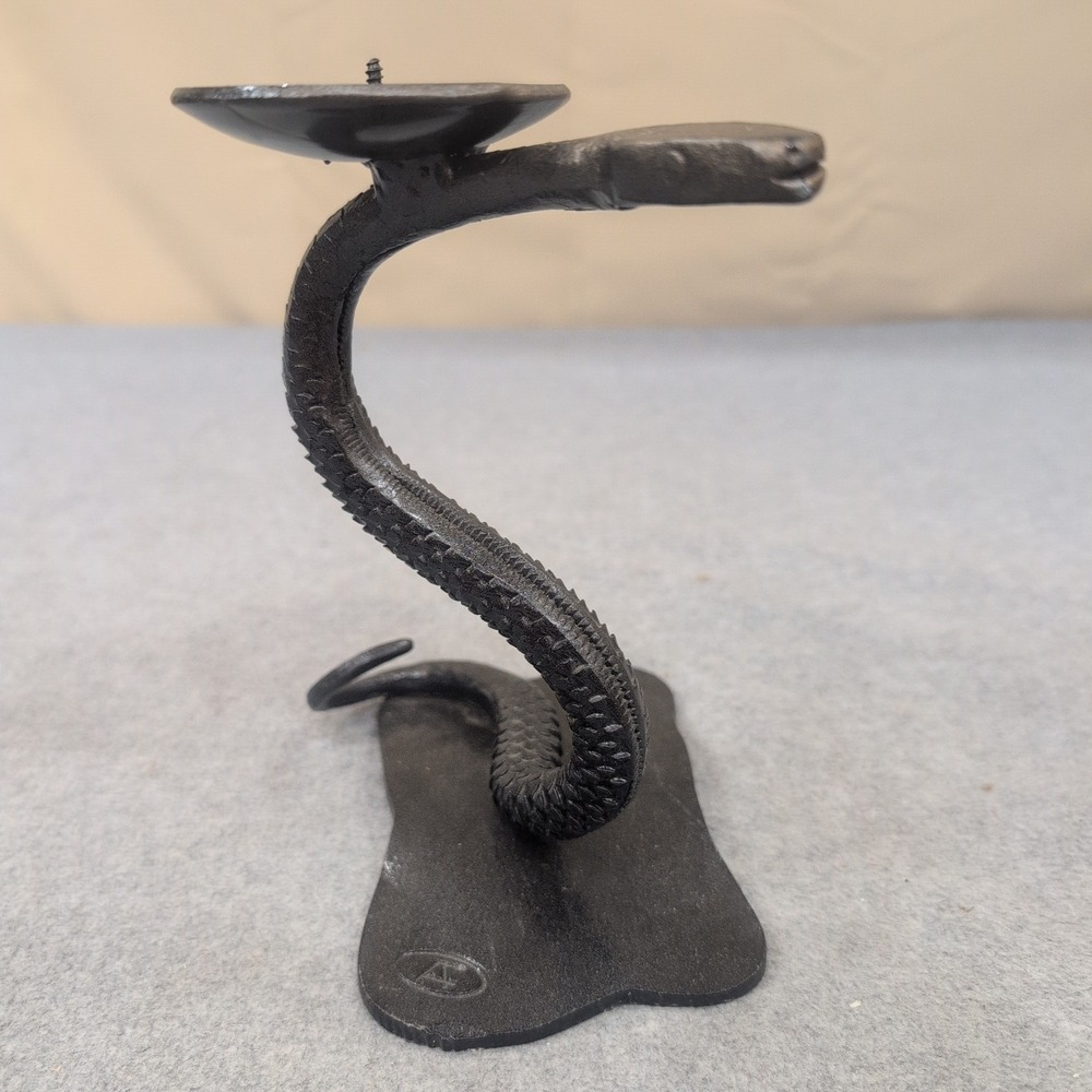 Cast Iron Snake Candle Holder Textured Black Serpent Cobra Gothic Decor - Picture 2 of 6